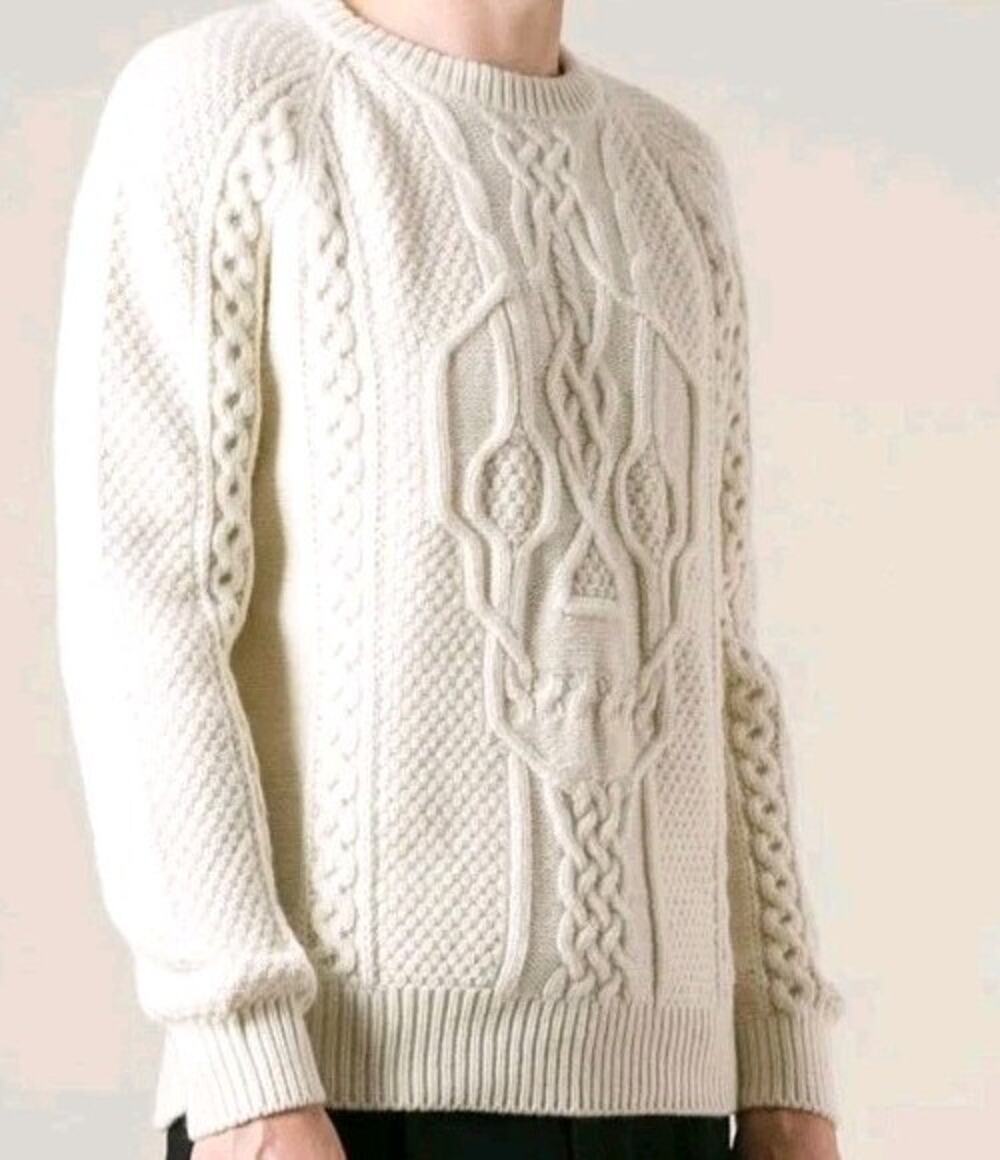 $1085 Alexander McQueen Beige Knit Skull Pullover Sweater Size M Made In Italy